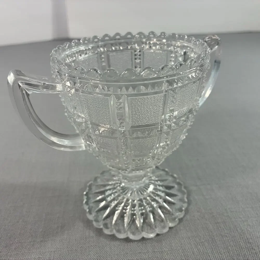 Vintage Clear Pressed Glass Double Handle Sugar Bowl Pedestal Open Serving Dishs